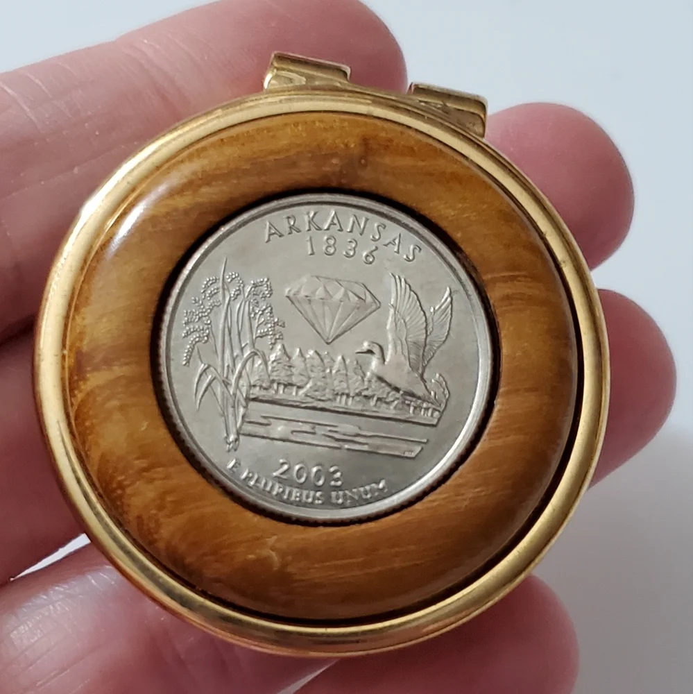 Money clip BEAUTIFUL wooden state quarter Arkansas 2003 gold NICE! Quality! Mens